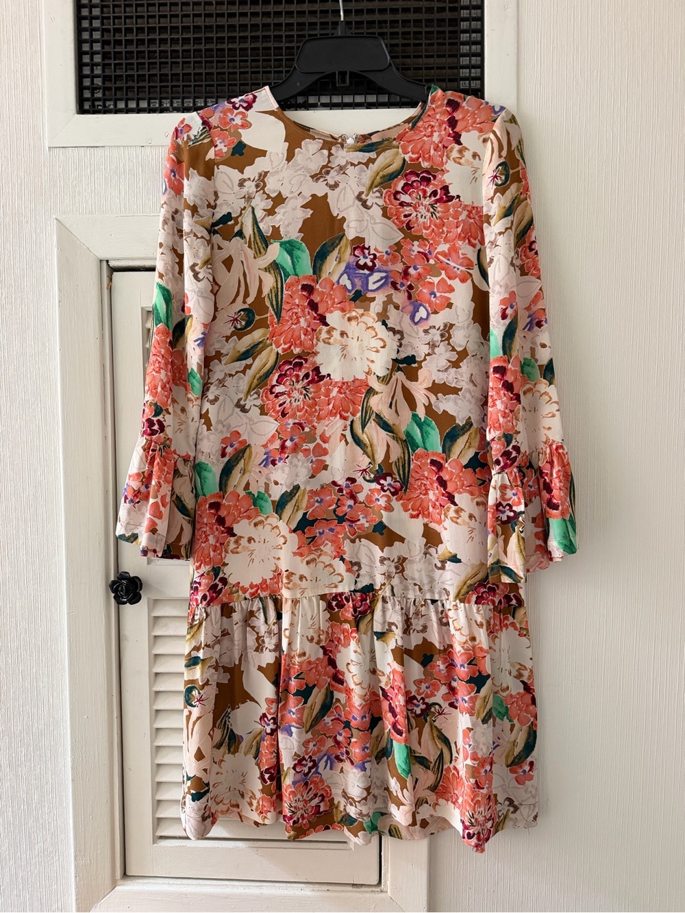 Anthropologie Kachel Floral Silk Shift Dress Drop Waist Sz 2
